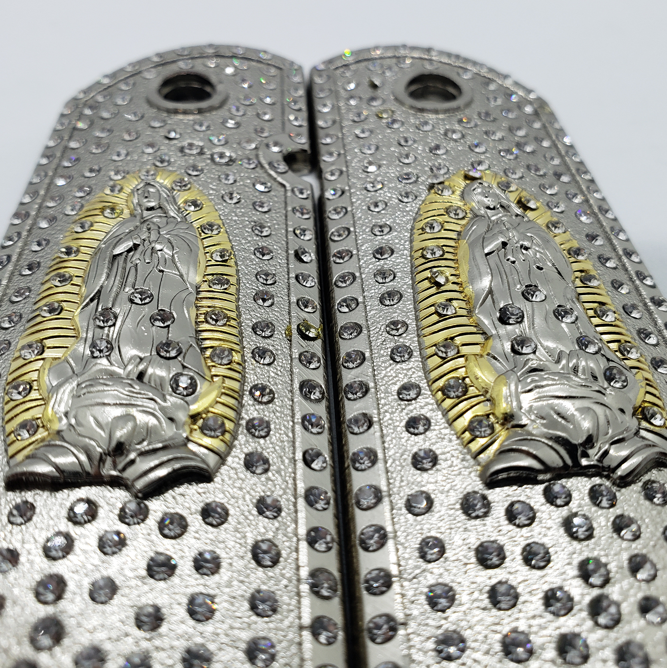 1911 Grips Virgin Mary With Zirconia stones Nickel Plated