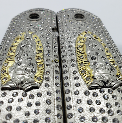1911 Grips Virgin Mary With Zirconia stones Nickel Plated