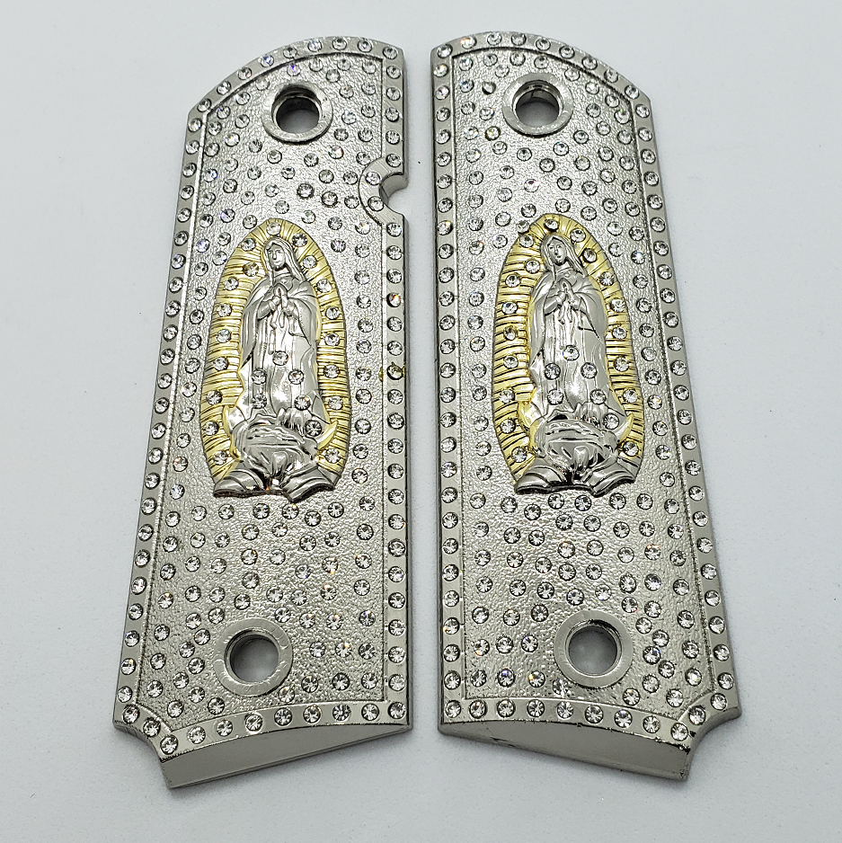 1911 Grips Virgin Mary With Zirconia stones Nickel Plated