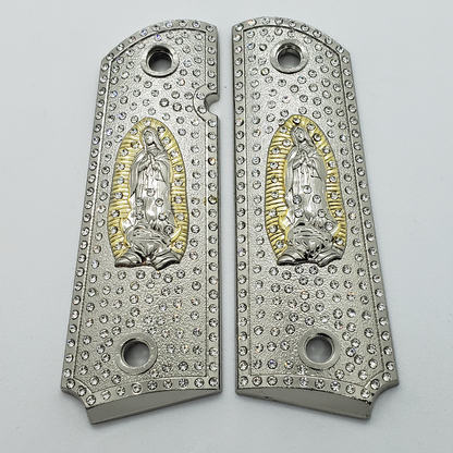 1911 Grips Virgin Mary With Zirconia stones Nickel Plated