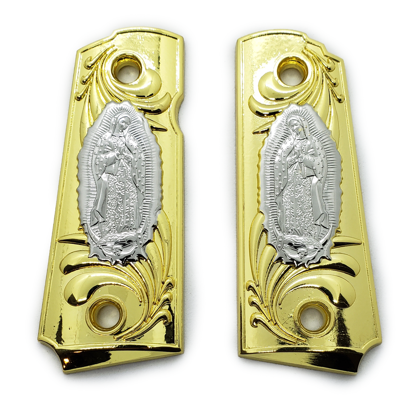 1911 Metal grips Nickel Gold Virgin Mary Lady of Guadalupe Ambi Safety #T-M102