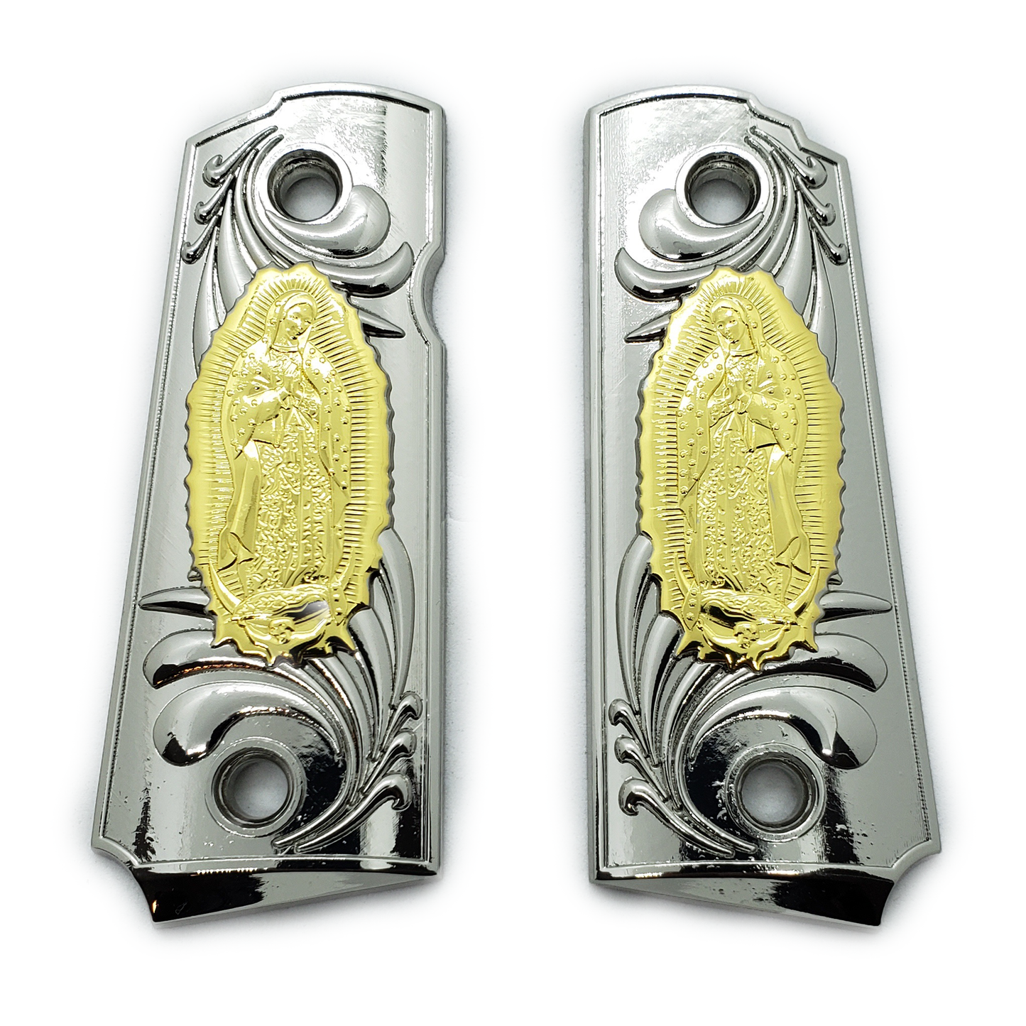 1911 Metal grips gold / Nickel Virgin Mary Lady of Guadalupe Ambi Safety #T-M101