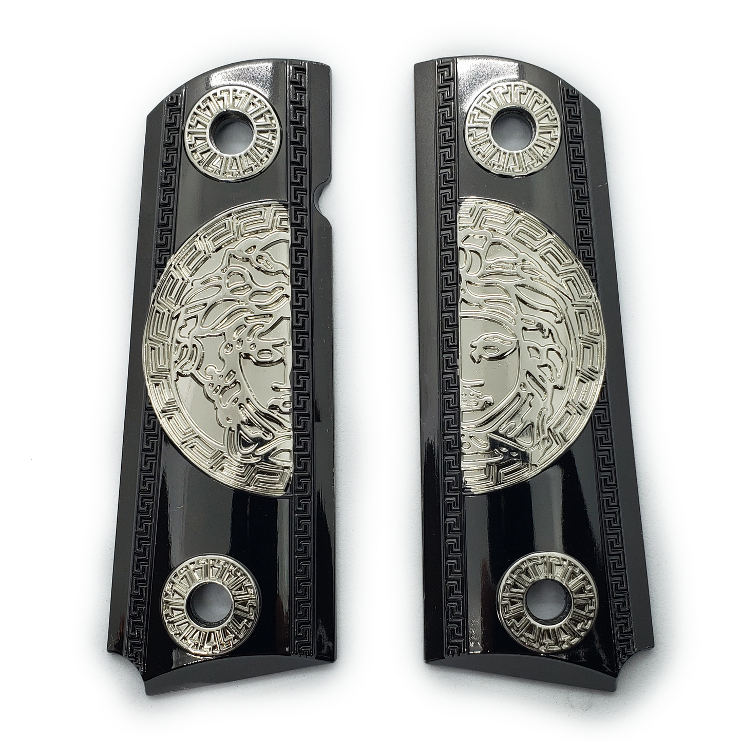 1911 Grips Full Size Medusa Metal Ambi Cut Black Nickel