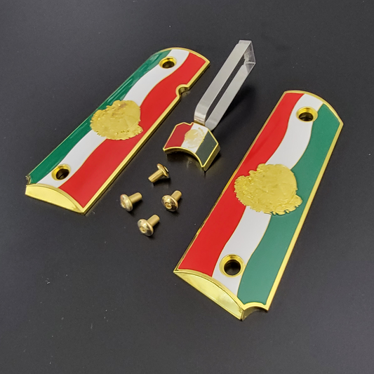 Combo Mexican Flag Set Trigger and Grips Gold or Nickel Plated