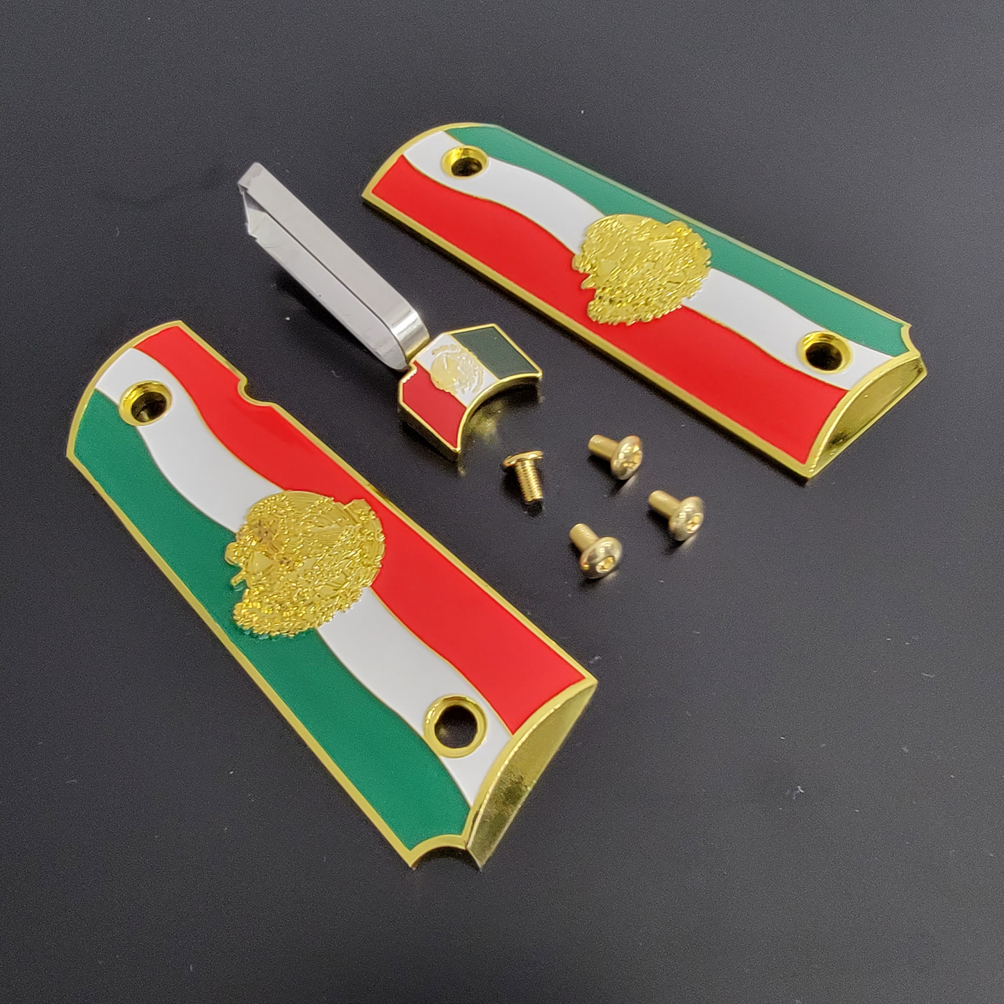 Combo Mexican Flag Set Trigger and Grips Gold or Nickel Plated
