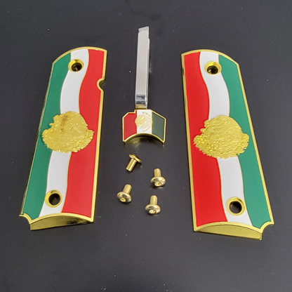 Combo Mexican Flag Set Trigger and Grips Gold or Nickel Plated