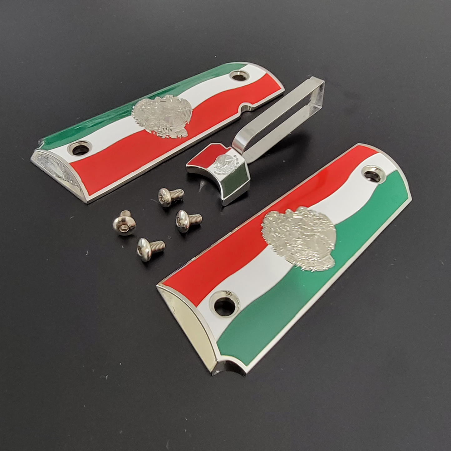 Combo Mexican Flag Set Trigger and Grips Gold or Nickel Plated