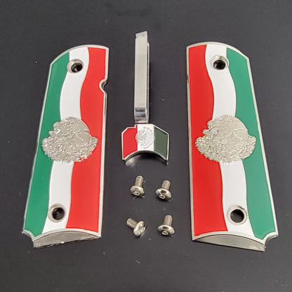 Combo Mexican Flag Set Trigger and Grips Gold or Nickel Plated