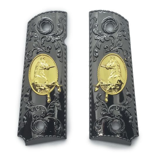 1911 FULL SIZE Rampant - Scroll Grips W Ambi Cut 2 TONES G-AR001