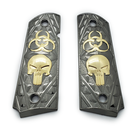 1911 FULL SIZE GRIPS Skull Ambi Cut Black Gold