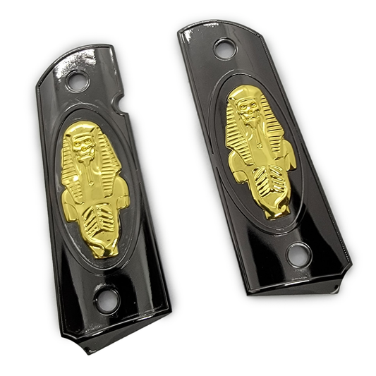 1911 Full Size  Metal Grips  Pharaoh W Ambi Cut Black Gold