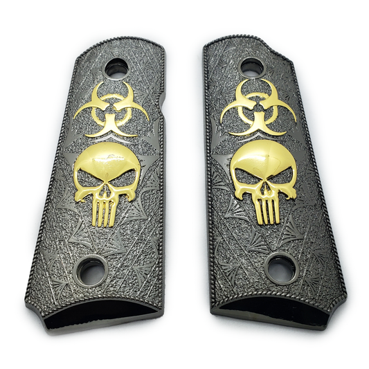 1911 Skull Biohazard Grips Compact Officer Black Gold