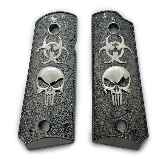 1911 Skull Biohazard Grips Compact Officer Black Nickel