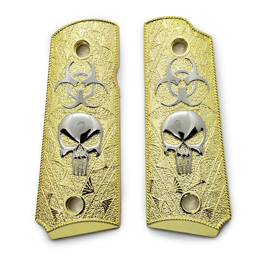 1911 Skull Biohazard Grips Compact Officer Gold Nickel