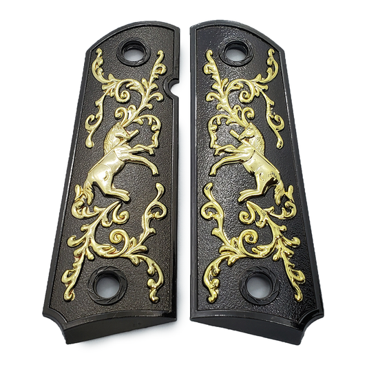 1911 COLT RAMPANT FULL SIZE GRIPS  W AMBI CUT Black Gold #T-R1472