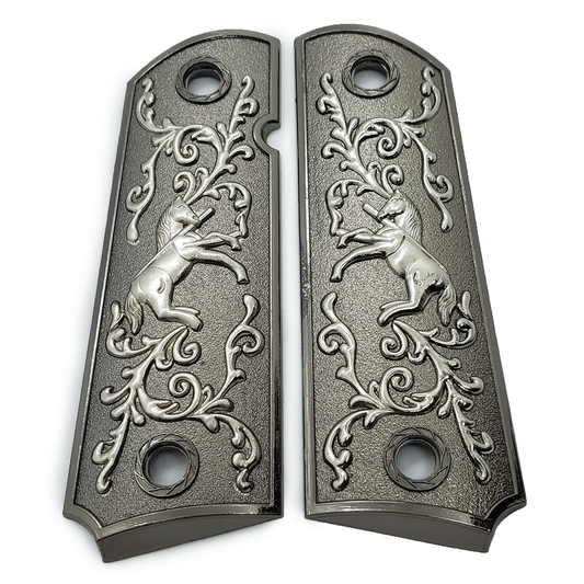1911 COLT RAMPANT FULL SIZE GRIPS  W AMBI CUT Black Nickel #T-R1473