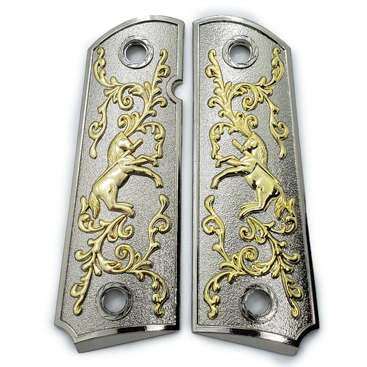 1911 COLT RAMPANT FULL SIZE GRIPS  W AMBI CUT Nickel Gold #T-R1471
