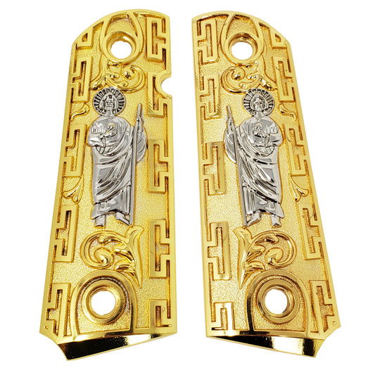 1911 SAN JUDAS ST. JUDE FULL SIZE GRIPS GOLD PLATED  W AMBI CUT