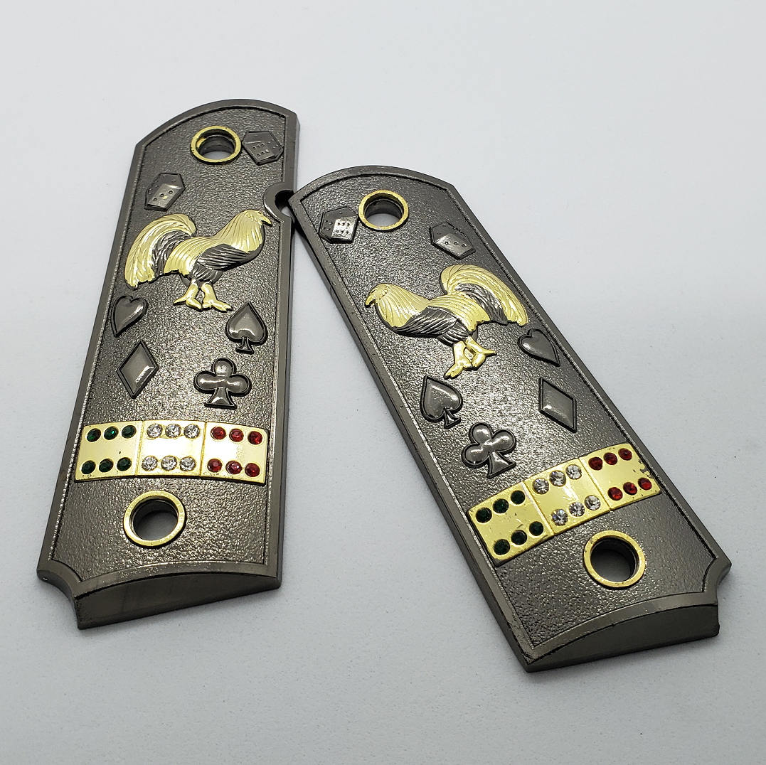1911 Grips Rooster Mexican Flag With Zirconia stones Black
