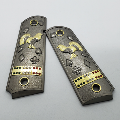 1911 Grips Rooster Mexican Flag With Zirconia stones Black