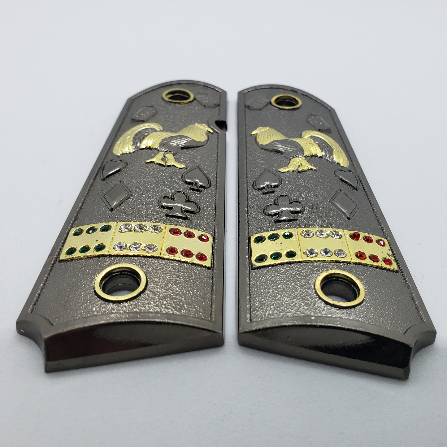 1911 Grips Rooster Mexican Flag With Zirconia stones Black