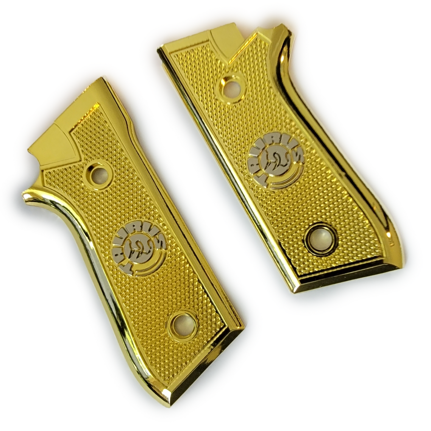 Taurus PT-99 PT-92 PT-100 PT-101 Metal Grips Nickel - Gold Logo