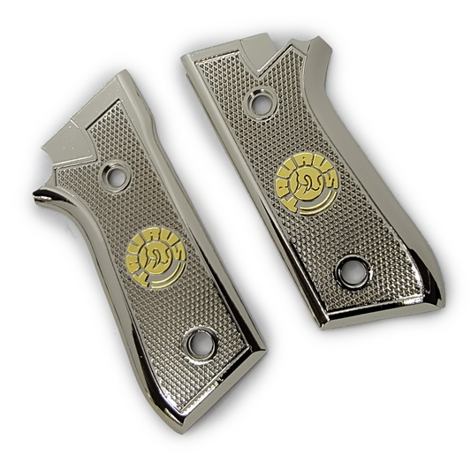 Taurus PT-99 PT-92 PT-100 PT-101 Metal Grips Nickel - Gold Logo