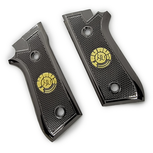 Taurus PT-99 PT-92 PT-100 PT-101 Metal Grips Black-Gold Logo