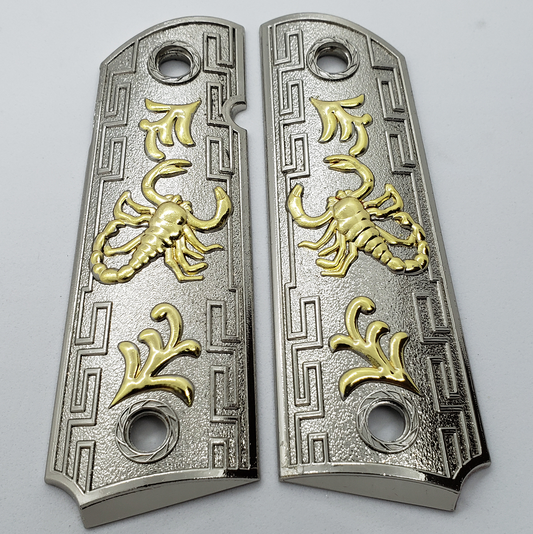 1911 SCORPION FULL SIZE GRIPS  W AMBI CUT Nickel/Gold #T-T1022