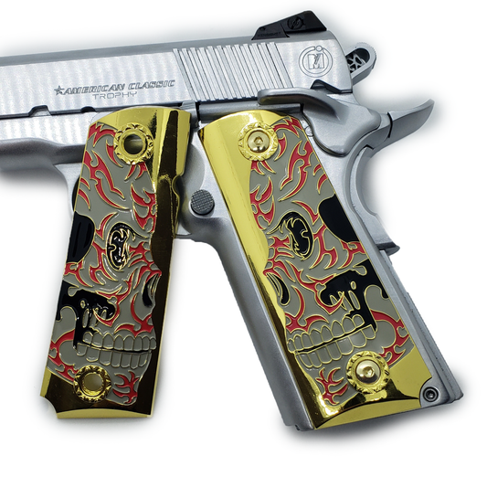 1911 FULL SIZE GRIPS Metal Enameled  Ambi Cut Gold