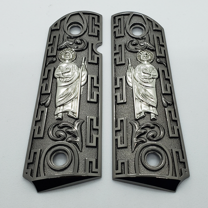 1911 SAN JUDAS ST. JUDE FULL SIZE GRIPS Black Silver  W AMBI CUT#T-T982