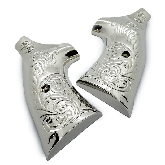Custom Smith & Wesson Scroll Metal Grips - K-Frame Square Butt Nickel