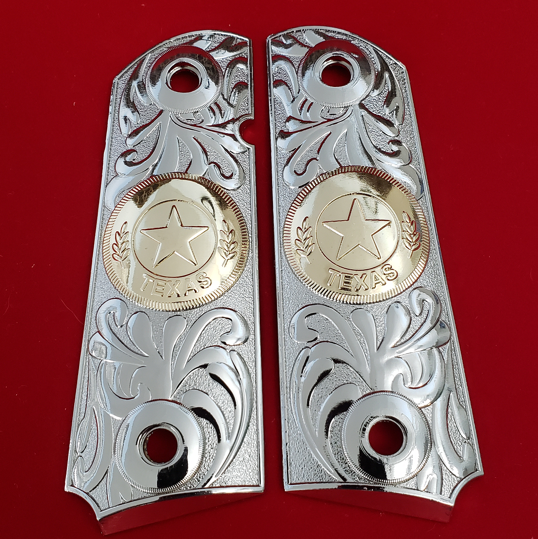 1911 Metal grips gold Texas Star Scrollwork Ambi Safety #T-T616