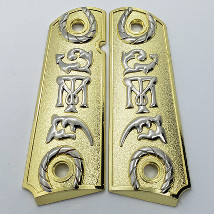 1911 TM FULL SIZE GRIPS  W AMBI CUT Gold-Silver #T-T1469
