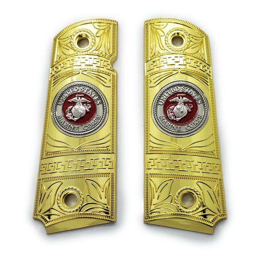 1911 FULL SIZE GRIPS Ambi Cut 2 TONES W Soft Enamel Gold/Nickel