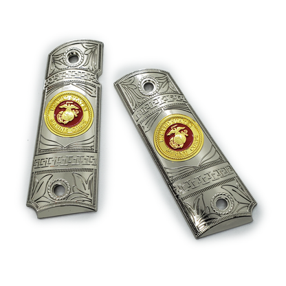 1911 FULL SIZE GRIPS Ambi Cut 2 TONES W Soft Enamel Gold/Nickel