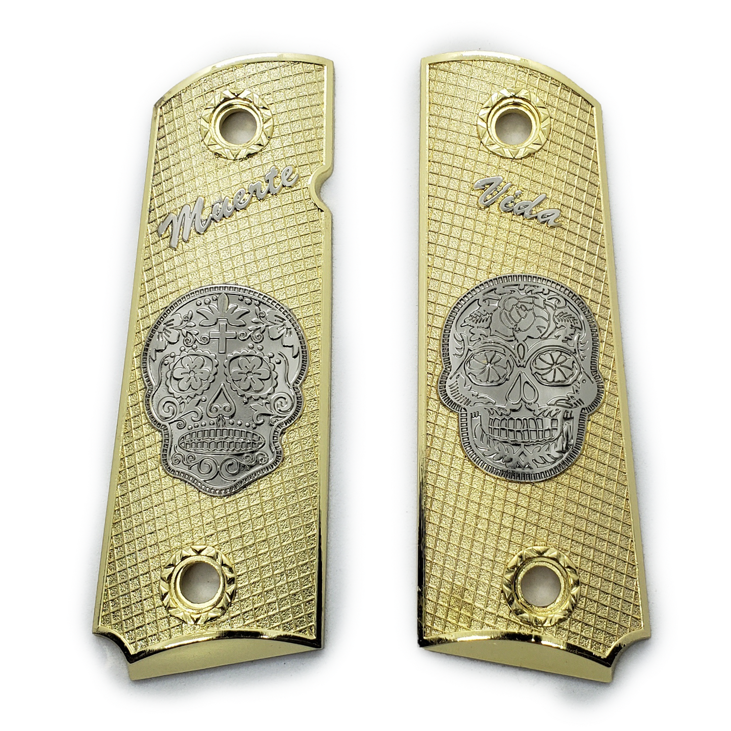 Muerte Vida 1911 Full  Size Metal Grips Checkered With Ambi Cut